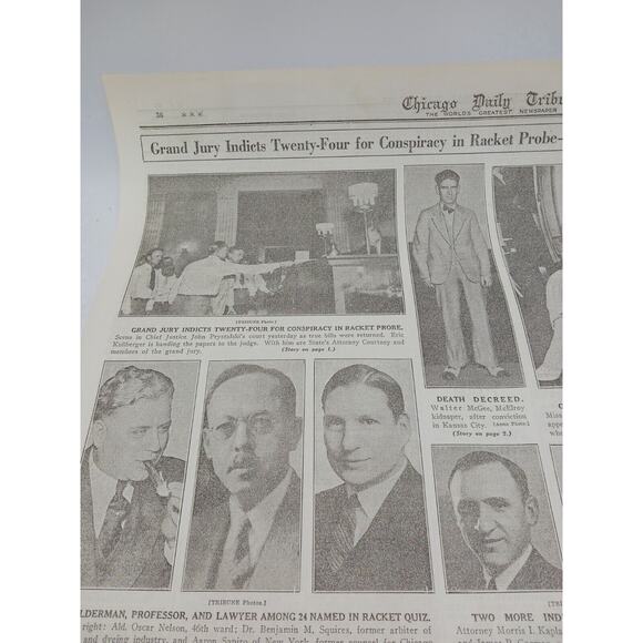 1933 Newspaper Page Raising First N R A Flag Jury Indicts 24 in Racket Probe - Picture 3 of 13